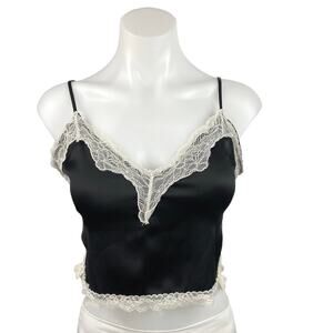 Garage Women Black V-Neck Adjustable Spaghetti Strap Satin Lace Cami Tank Top XS